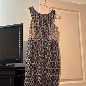 LOFT Black and Cream Patterned Dress